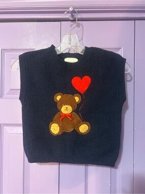 Women’s Navy Sweater Vest with Teddy & Red Heart